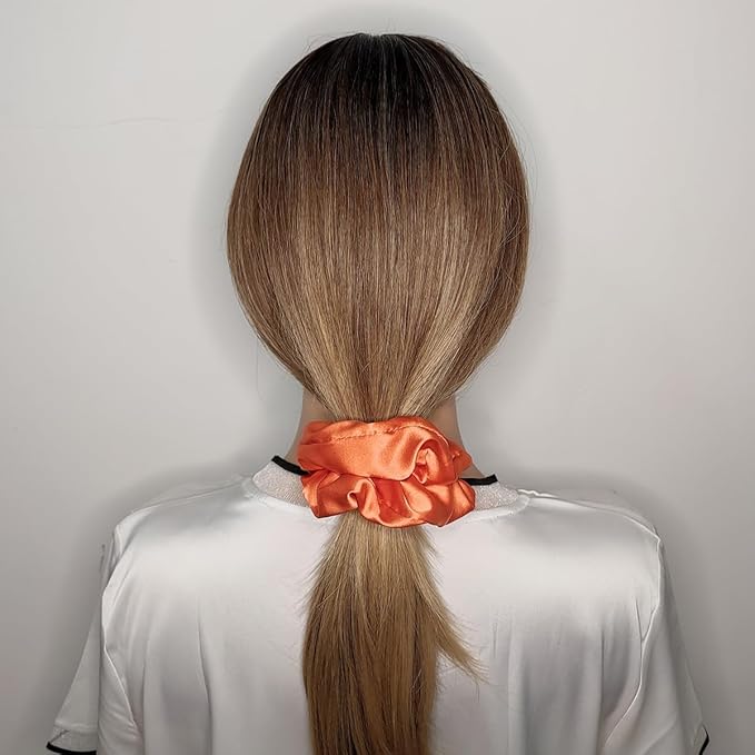 12 Pcs Satin Silk Scrunchies, Soft Hair Ties, Fashion Bands, Bows, Ropes, Elastic Ponytail Holders, Accessories for Women and Girls (4.3 Inch, Orange)