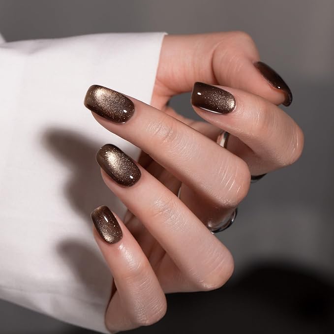 MAYCHAO 15ML Cat Eye Gel Nail Polish 1Pc Brown Black Gel Polish Soak off Holographic Magnetic Nail Polish for Nail Art Manicure Salon DIY at Home, 0.5 OZ