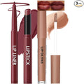 Lip Kit - Creamy Lip Liner Pencil Matte Lipstick Nude Lip Gloss Nourishing Lip Combo Sets for Women, High Pigment Moisturizing Lightweight Long Wear Lip Liner and Gloss Set for Daily/Party