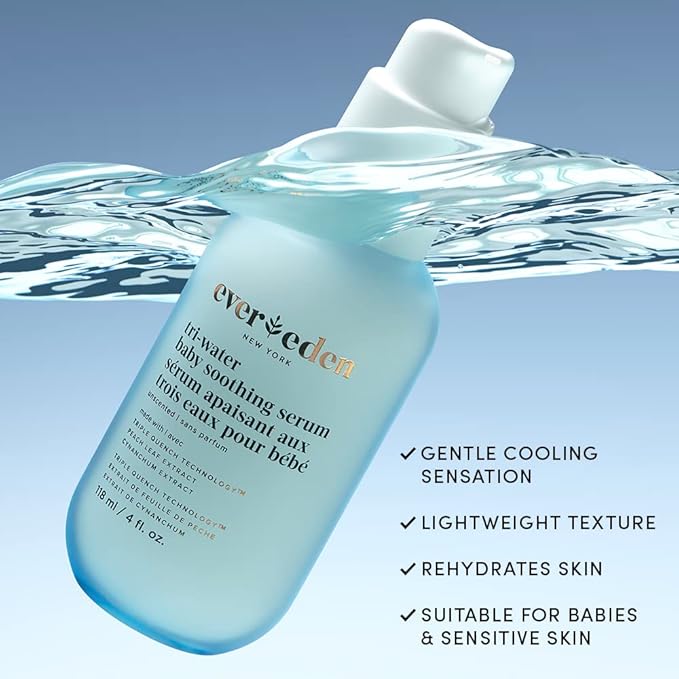Evereden Tri-Water Baby Serum, 4 fl oz, Fragrance-Free Serum for Newborn Care, Gentle Formula for Delicate Skin, Clean Vegan Ingredients, Non-Toxic Daily Baby Skincare
