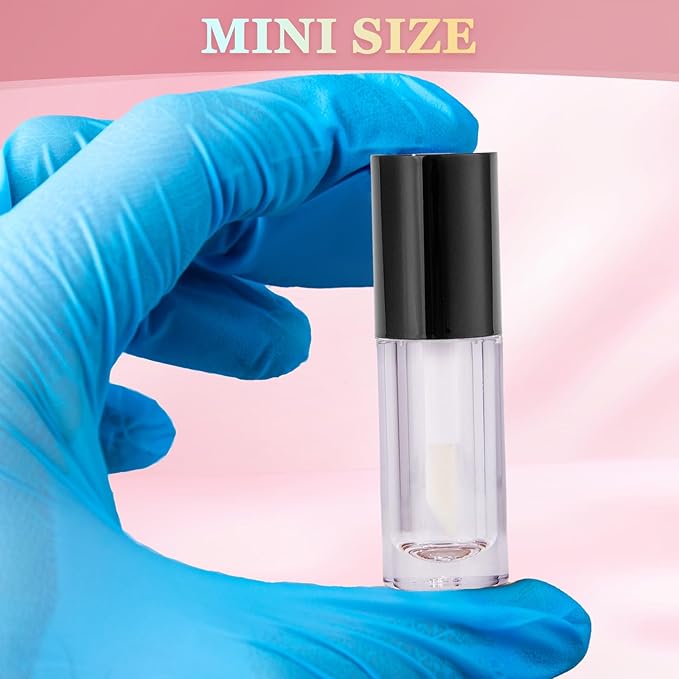 50pcs 2.5ml Empty Lip Gloss Containers Lip Gloss Tubes with Wand Cute 0.08oz Clear Refillable Lipgloss Making Supplies Kit for DIY Makeup + 2pcs Syringes (Black)