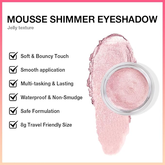 FeiCuiYun Cream Glitter Pale Pink Shimmer Metallic Eyeshadow Palette Makeup For Mature Women, Natural Single Mini Instant Holographic Eyeshadow, Sombras Crema Para Ojos, Talc, Paraben & Cruelty Free