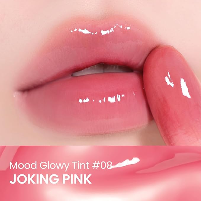 Peripera Mood Glowy Tint, Watery Glow Finish, Buildable Fresh Color, Lightweight, Long-Lasting, Non-Sticky, Korean Lip Tint (08 JOKING PINK)