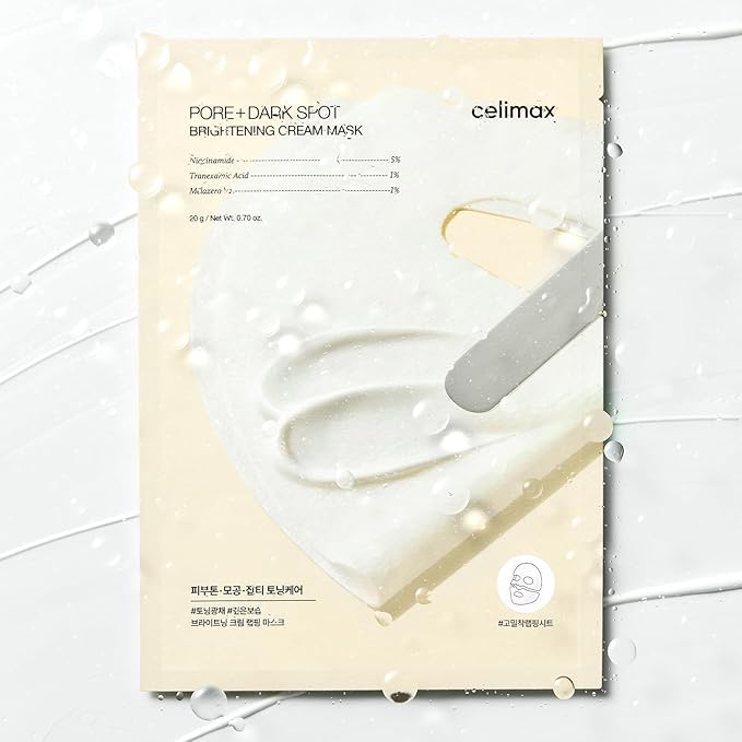 celimax Pore+Dark Spot Brightening Cream Mask 4EA | Non-Sticky Sheet for Enlarged Pores with Niacinamide, Tranexamic Acid, Non-Irritating, Hydrating, Hyperpigmentation, Korean Skincare Gifts for Women