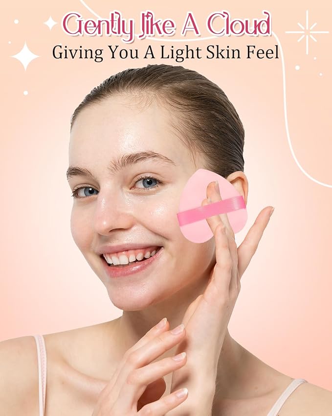 6Pcs Pink Powder Puff for Face Powder, Heart Shape Soft Puffs for Applying Face Powders, Normal Size Velour Makeup Puff Beauty Tool for Women Mother‘s Day