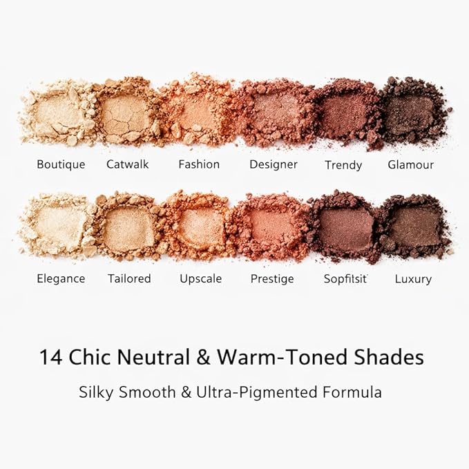 K'APEINE 14-Color Eyeshadow Palette,Highly Pigmented Blendable Long-Wear,Matte & Shimmer Warm Neutral Nude, Everyday Smoky Glam Makeup for All Skin Tones(02#)