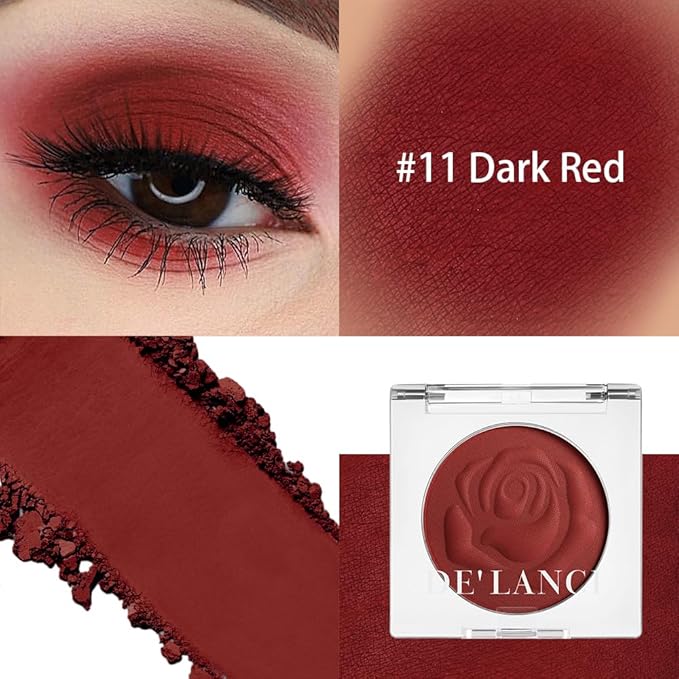 Single Dark Red Matte Eyeshadow Palette with Applicator, Blood Red Eyeshadow Halloween Makeup Palette, Highly-Pigmented Long-Lasting Smooth Powder Red Eye Makeup Compact for Gothic Vampire Bold look
