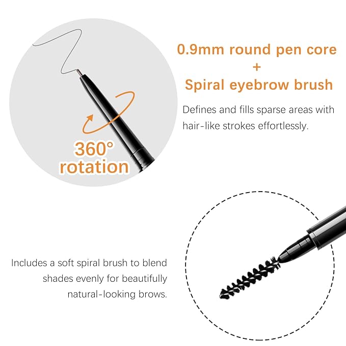 MAVENI Browcharm Microblading Brow Pencil, 0.9mm Fine Tip, Waterproof Eyebrow Pencil, with 1+1 Same Color Refills, Shapes, Defines, Fills, and Contours for Full, Natural-Looking Brows (03 Light Brown)