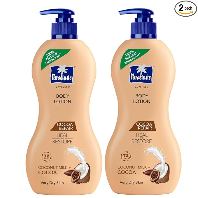 Parachute Advansed Cocoa Repair Body Lotion for Very Dry Skin, Intense Moisture with Coconut Milk and Cocoa, 13.5 Fl oz, Pack of 2