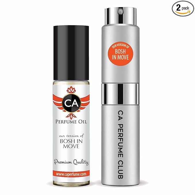 CA Perfume Duo Impression of Bosh In Move For Men Perfume Layering Set Mens Cologne Long Lasting Travel Size EDP + Body Oil Roll-On Bottle 0.27 Fl Oz+0.33 Fl Oz