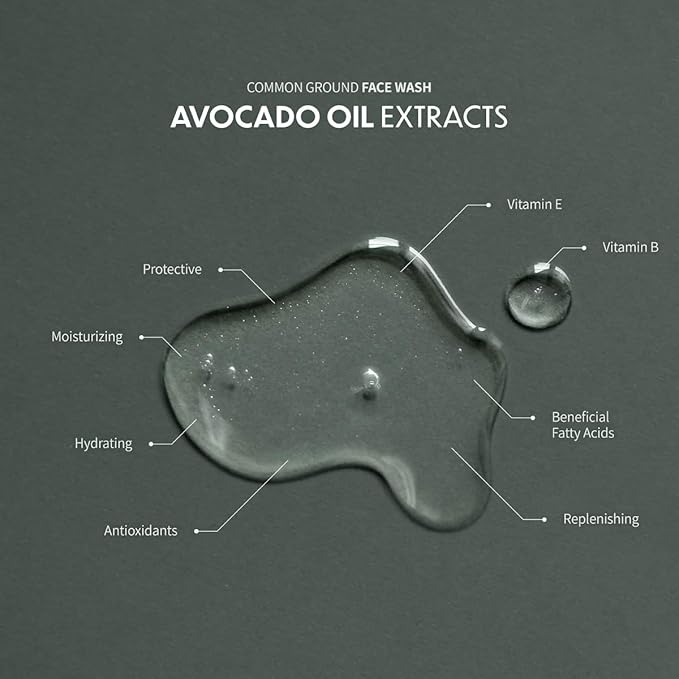 COMMON GROUND Natural Face Cleanser Wash, Paraben & Cruelty Free, Normal, Oily, Dry, Sensitive, Vegan, Plant-Based, pH 5.5, Avocado Oil, Men, Women, 8.4 Fl Oz