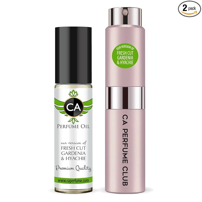 CA Perfume Duo Impression of Fresh Cut Gardenia & Hyachie For Women Perfume Layering Set Long Lasting Travel Size EDP + Body Oil Roll-On Bottle 0.27 Fl Oz+0.33 Fl Oz