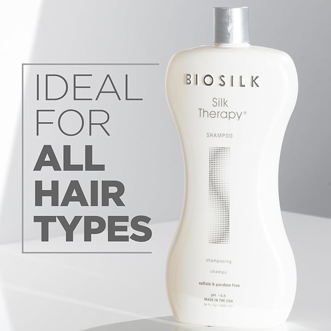 BioSilk Silk Therapy Shampoo, Gentle Hair Cleanser for Healthy, Shiny Hair, Conditions with Silk Proteins & Botanical Extracts, Sulfate-Free, Paraben-Free, Cruelty-Free, 34 Oz