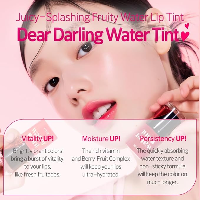 ETUDE Dear Darling Water Tint – Pomegranate Ade | Korean Lip Stain & Lip Tint for Hydrated Pink Lips, Smudge-Proof Long-Lasting Lip & Cheek Makeup | K-Beauty Gift, Stocking Stuffers