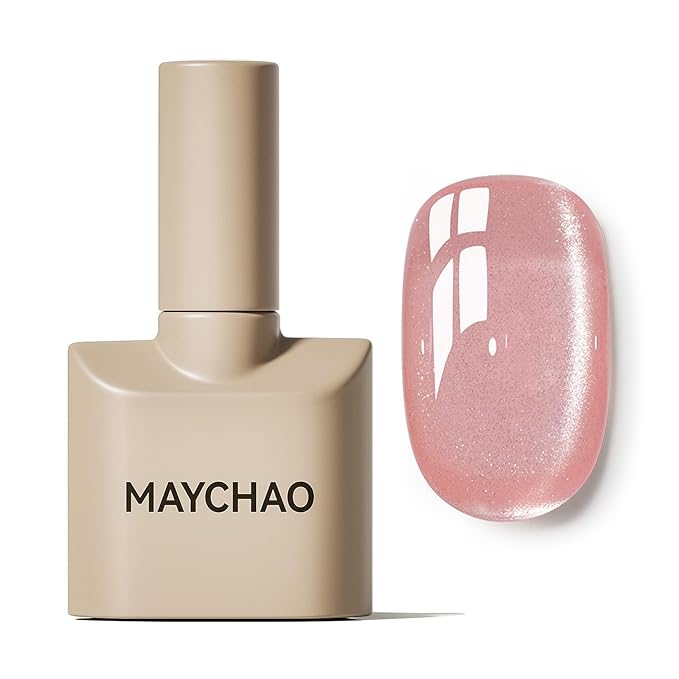 MAYCHAO 15ML Pink Cat Eye Gel Nail Polish 1Pc Jelly Summer Light Pink Cat Eye Glitter Holographic Magnetic Gel Polish Soak off UV LED Nail Polish for Nail Art Manicure Salon DIY at Home, 0.5 OZ