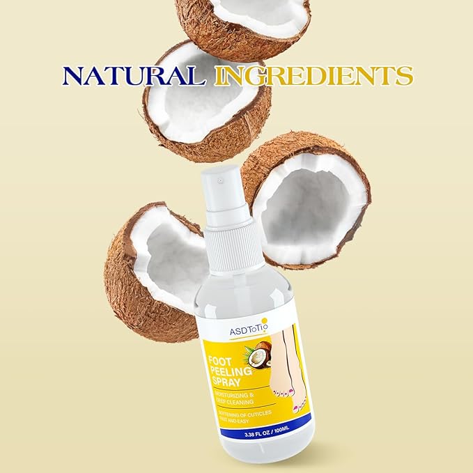 Instant Foot Peeling Spray- Coconut Foot Peeling Spray Instantly Remove Dead Skin, Hydrate & Nourish. Exfoliate Dry, Rough Skin- 4 fl.oz