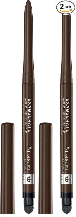 Rimmel London Exaggerate Waterproof Eye Definer Eyeliner, Highly Pigmented, Long-Wearing, Built-In Smudger, 212, Rich Brown, 0.01oz (Pack of 2)