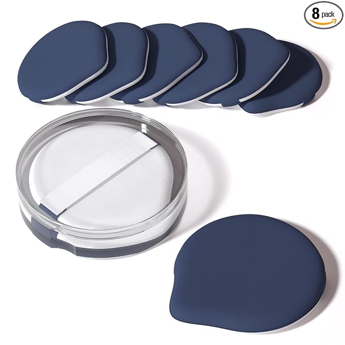 MOHOPE 8Pcs Air Cushion Makeup Puffs for Foundation with Portable Box | Latex-Free Blending Sponge for Liquid, Cream, Foundation and Powder | Teardrop Powder Puff | Blue