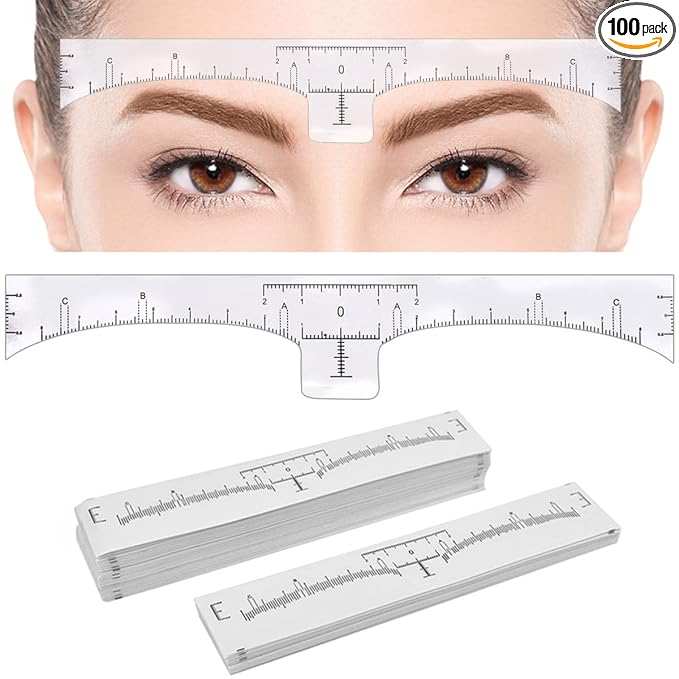 100 Pack Eyebrow Ruler, KINGMAS Disposable Brow Ruler Microblading Adhesive Eyebrow Sticker Stencil Guide Measuring Tool
