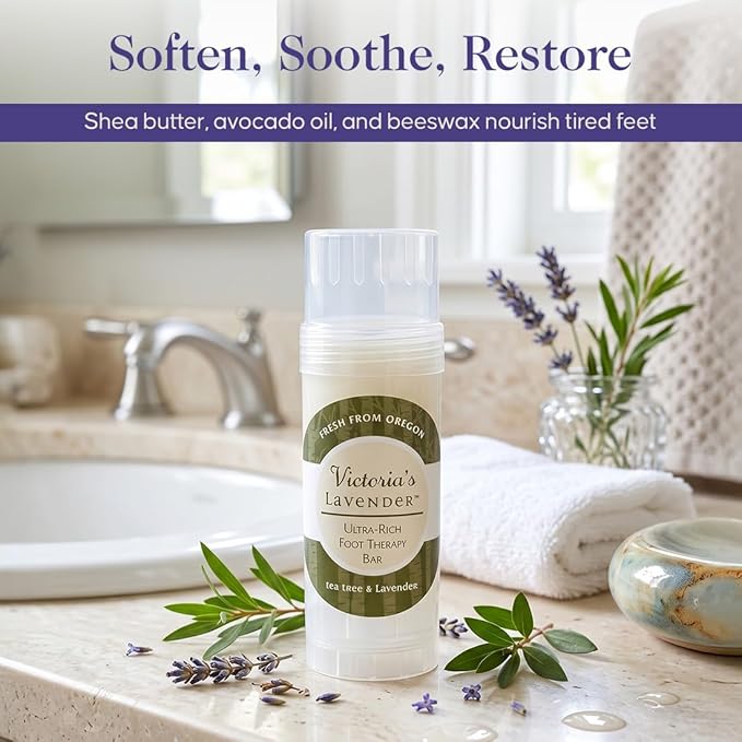 Victoria's Lavender Ultra-Rich Foot Balm Bar, Infused with Essential Oils and Shea Butter, Hydrating Foot Balm Stick for Dry Feet Care, Tea Tree & Lavender, 2.5 Oz