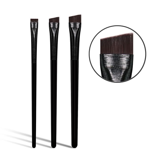 Eyeliner & Eyebrow Brush Set | Fine Angled, Slanted, Ultra-Thin Flat Makeup Brushes for Precision Gel & Brow Tinting with Soft Synthetic Hairs