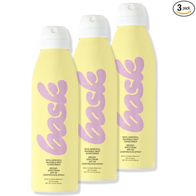 Bask SPF 50 Sunscreen Spray - Non-Aerosol, Broad Spectrum UVA/UVB Protection, Dermatologist Recommended, Moisturizing, Lightweight & Non-Greasy, 5.5 oz (Value Pack of 3)