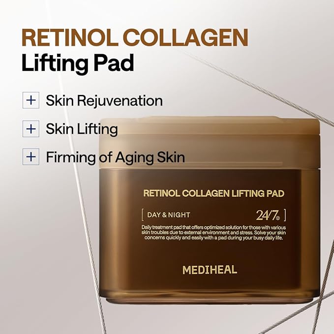 MEDIHEAL Toner Pads - Retinol Collagen Lifting Pad (100 counts) for Skin Rejuvenation & Firming - Lifting Pads for Enhancing Skin Texture - Vegan Stretchable Lifting Fabric, Korean Skin Care