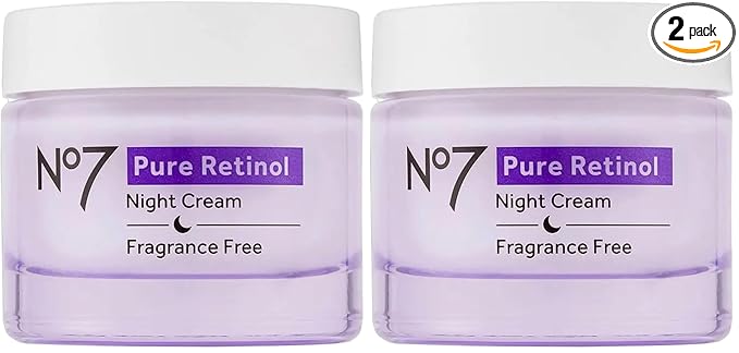 No7 Pure Retinol Night Cream - Collagen-Boosting Retinol Cream that Visibly Smoothes, Plumps & Firms Complexion - Dermatologist Approved & Fragrance-Free (1.69 Fl Oz) (Pack of 2)