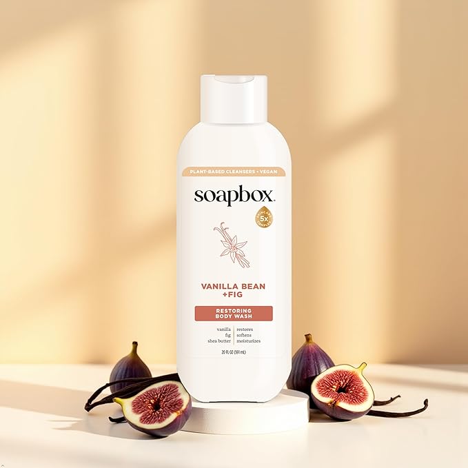 Soapbox Moisturizing Body Wash, Vanilla Bean & Fig Shower Gel - Hydrating Natural Body Wash with Shea Butter - Clean Ingredients Free of Harsh Chemicals, Sulfates, Parabens & Silicones - 2 Pack