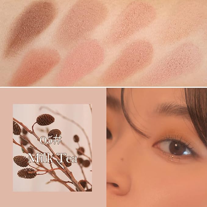Erinde 10 Colors Nude Eyeshadow Palette, Matte Light Beige Brown Eye Shadow Makeup, Ultra-Blendable High Pigmented Long Lasting, Neutral Eye Make Up Pallet with Brush Travel Size Gift Kit, Milk Tea