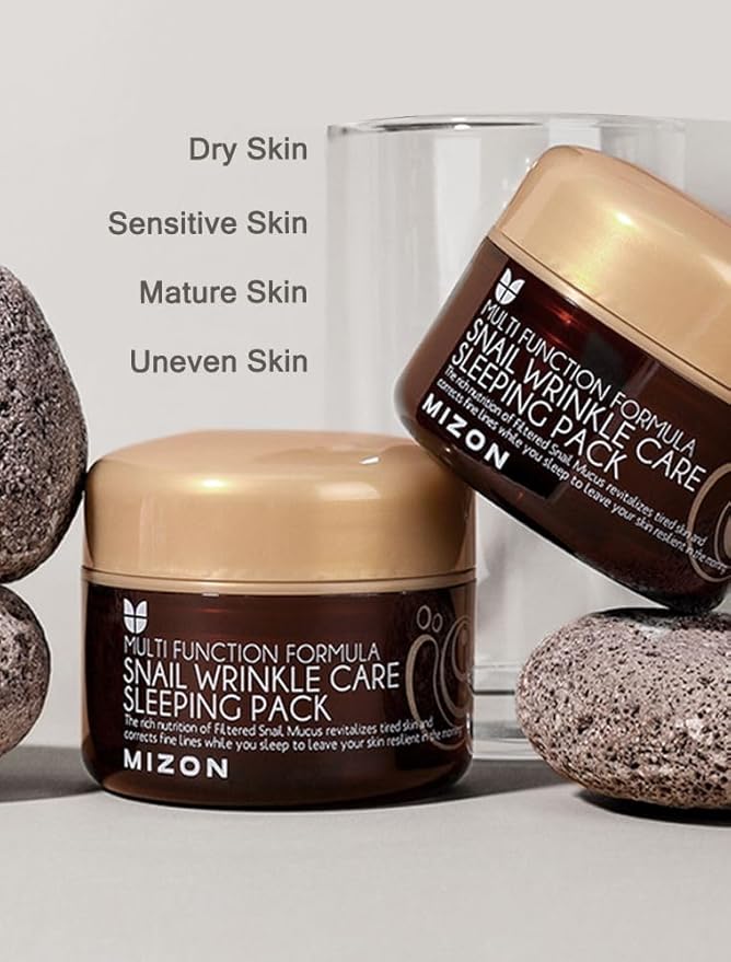 MIZON Snail Wrinkle Care Sleeping Pack Snail Mucin Nourishing mask with Adenosine Shea Butter Overnight Firming Mask for Damaged Skin Fine Line (2.7 FL oz)