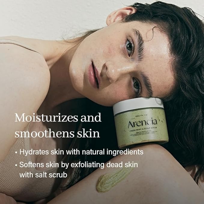 Arencia Fresh Cloud Sea Salt Body & Scalp Scrub (Mint)- Gentle Exfoliation for Softer, Refreshed Skin and Scalp, Korean Skin Care