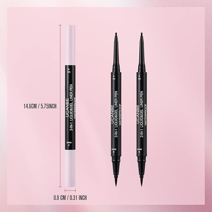 UCANBE Brown Eyeliner Pencil, Dual Ended Liquid Eye liner + Gel Eyeliner 2 in 1, Highly Pigmented & Quick Drying, Waterproof & Long Lasting Ultra-fine Tip Eye Makeup Pen