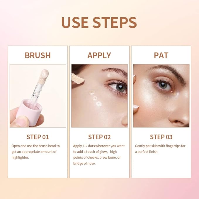 Liquid Highlighter Contour Stick - Lightweight Glotion, Waterproof Luminous Lotion, Silky Smooth Glitter Makeup Stick, Multi-Use Body Shimmer (#3 Rose Gold)