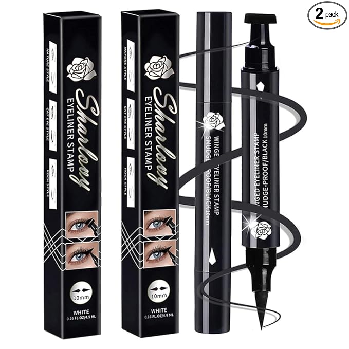 BONNIESTORE Winged Eyeliner Stamp 2 Pack,Dual-ended Eyeliner Stamp for Perfect Wing Cat Eyes,Long Lasting Liquid Eyeliner Pen Waterproof Smudge Proof Smudge Proof for All Eye Shapes