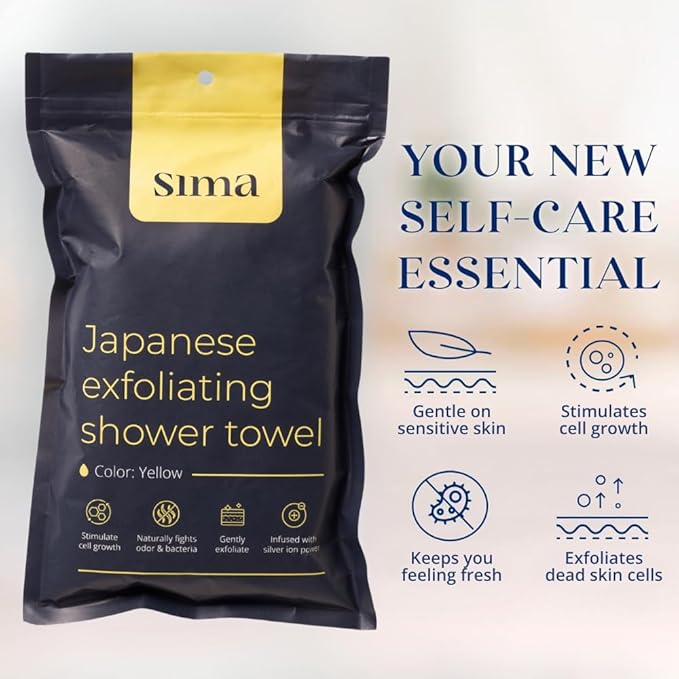 Exfoliating Washcloth Face & Body Scrub Towel - Japanese Exfoliating Towel with Hexagon Fibers, Body Scrubber with 2 Sides for Scrubbing & Washing, Extra Long Towels (Blue, 2 Pack)
