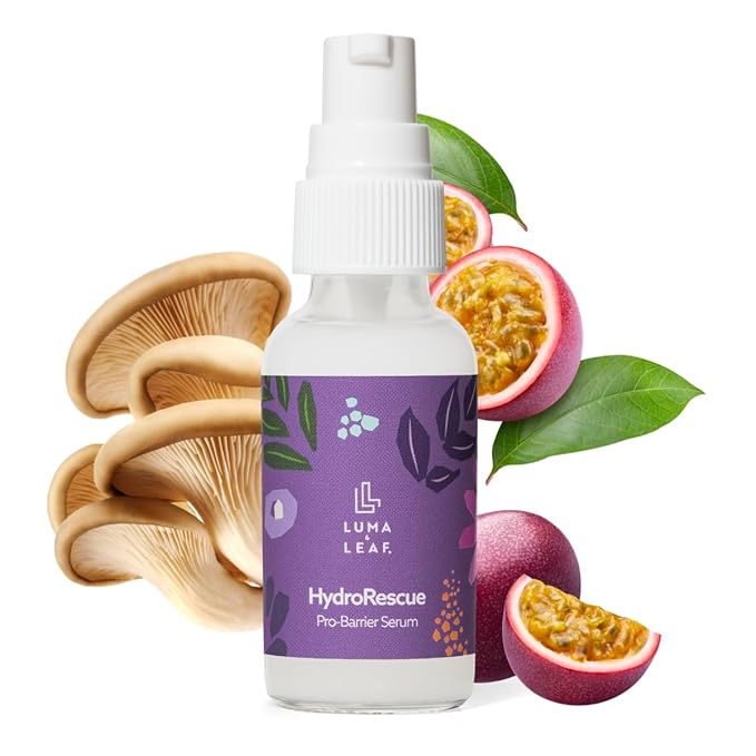 Luma & Leaf HydroRescue Beta Glucan Serum for Face - Mushroom Skin Barrier Repair Serum with Hyaluronic Acid, Passionfruit Oil - Hydrating Face Serum for Dry Sensitive Skin, Clean Beauty Skincare 1oz