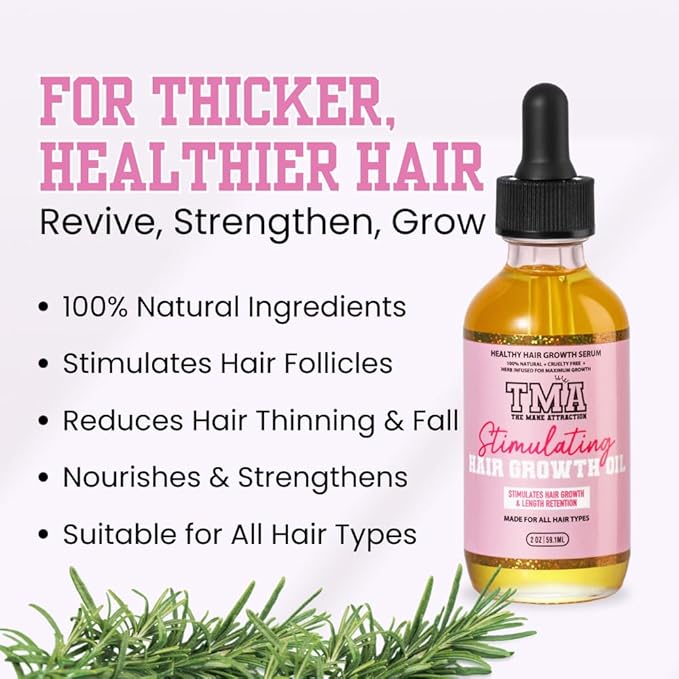 The Mane Attraction Hair Oil for All Hair Types, Infused with Rosemary Oil, Castor Oil & Black Seed Oil - Stimulating Hair Growth, Seals in Moisture, Soothes Irritated Scalp. Mini, 2oz