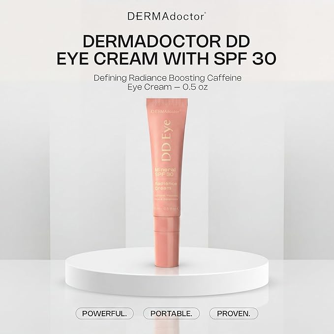 DERMAdoctor Caffeine Eye Cream for Dark Circles, Anti Aging Illuminator, Hydrating Under Eye Cream with SPF 30 for Puffiness, Wrinkles, and Bags Under Eyes, Dermatologist Formulated - 0.5 oz
