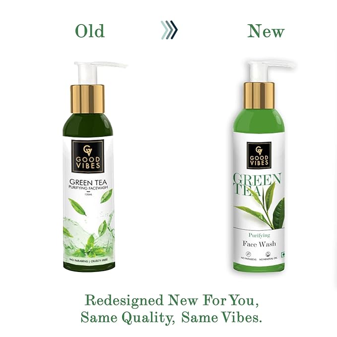 Good Vibes Green Tea Face Wash | Anti Acne Deep Cleansing Antioxidants Rich Facial Cleanser For All Skin Types | Natural, No Parabens & Mineral Oil (120 ml/4.06 Fl Oz)