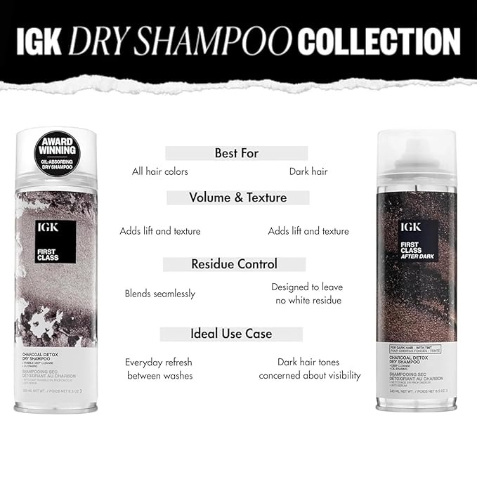 IGK First Class Charcoal Detox Dry Shampoo Jumbo | Deep Cleansing For Oily Hair & Odor Absorbing | Adds Volume & Texture | For All Hair Types | 11 oz (Pack of 2)