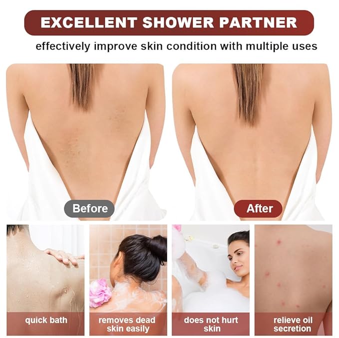 URAQT Exfoliating Towel with Handle, Exfoliating Body Scrubber, 37 Inches Exfoliating Back Scrub, Deep Cleaning, Back Scrubber Washer, Back Scrubber Washer for Men and Women,Brown