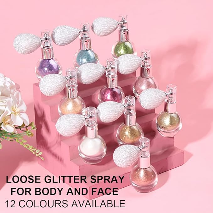 Champagne Highlighter Spray for Face and Body, Rich Color Loose Shimmer Powder Long Lasting Sparkly Spray High Gloss Makeup for Women Rave Festival Prom Stage Wedding Party, #2