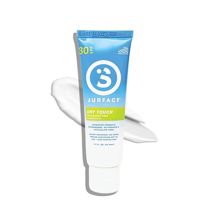 Surface Dry Touch Sunscreen Lotion SPF 30 - Reef Safe, Fragrance Free, PABA Free, Hawaii 104 Compliant - Lightweight Non-Greasy Travel Size Sunscreen for Face and Body, 1.5 oz