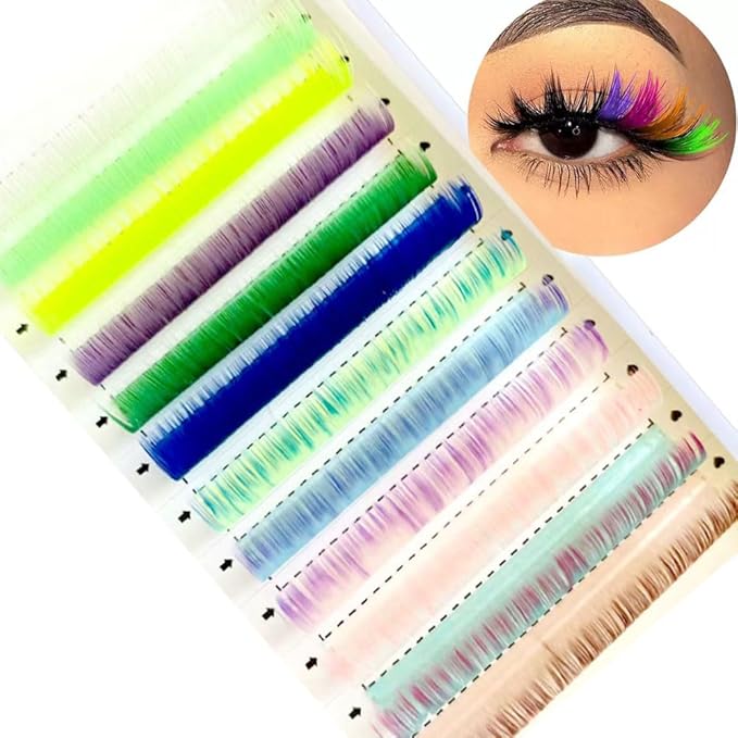 Sunniess 12 Rows Colored Lash Extensions Ombre Colored Lashes Mix Color Single Classic Eyelash 15mm 0.07mm D curl Eyelash Extensions for Professional