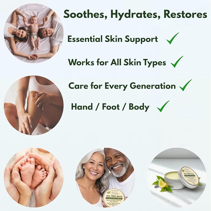 Tea Tree Oil Balm, Itchy Skin Relief for Soothing Rashes, Jock Itch, Athlete’s Foot, Folliculitis, Bug Bites. Natural Formula for Dry Sensitive Skin | Safe for All Ages 1pack