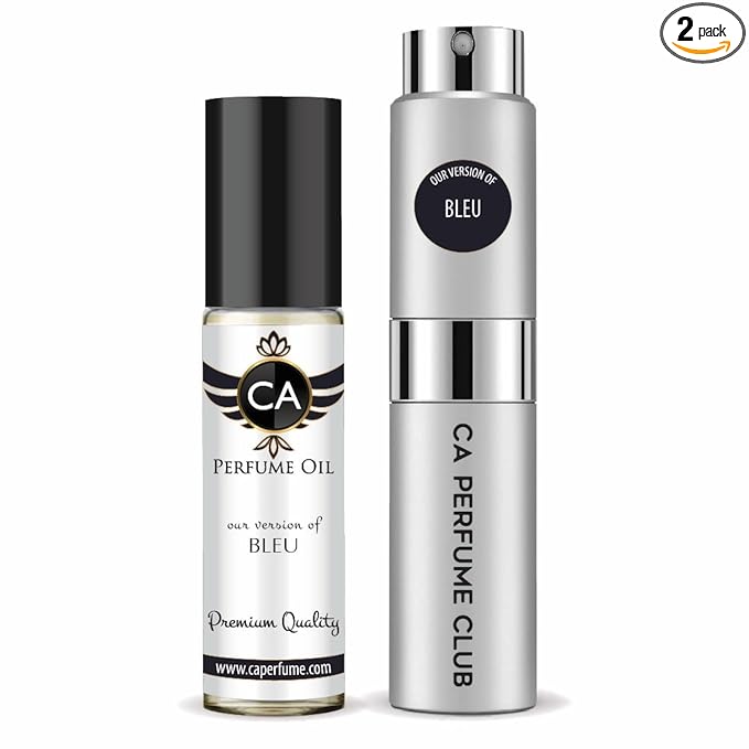 CA Perfume Duo Impression of Bleu For Men Perfume Layering Set Mens Cologne Long Lasting Travel Size EDP + Body Oil Roll-On Bottle 0.27 Fl Oz+0.33 Fl Oz