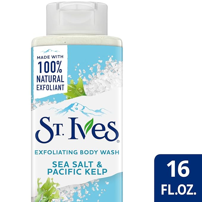 St. Ives Exfoliating Body Wash - Sea Salt & Pacific Kelp Scrub, Natural Body Wash, Body Soap, or Hand Soap with Plant-Based Exfoliants for Glowing Skin, 16 Oz Ea (Pack of 2)