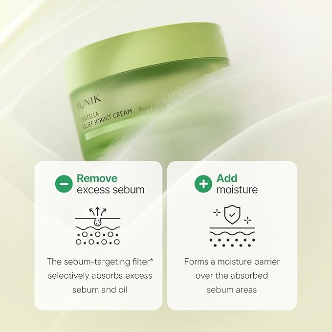 IUNIK Centella Relief Sorbet Cream – Instant Cooling & Calming Moisturizer for Sensitive & Redness-Prone Skin, Lipo Soothing Relief Complex, Oil Control & Deep Hydration, 50ml / 1.69 fl oz