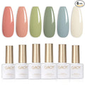 GAOY Green White Spring Gel Nail Polish Set, 6 Colors Blue Pink Coral Olive Soak Off UV Light Cure Gel Polish Kit for Salon and Nail Art DIY at Home